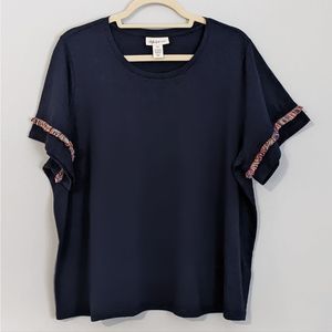 Style & Co fringe sleeve blue t-shirt sz 2X
